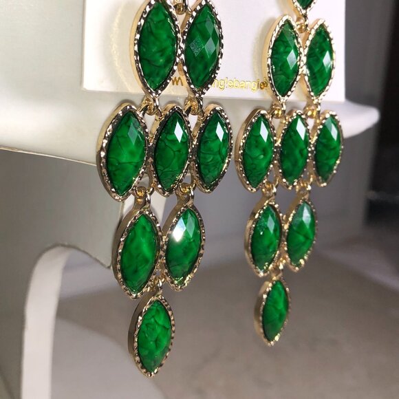 Amrita Evergreen & Gold Chandelier Earrings - Picture 2 of 7